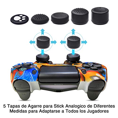6amLifestyle Funda Protectora Antideslizante de Silicona para Mando PS4, Carcasa para Sony PS4 / PS4 Pro / PS4 Slim Controller (1 Pintada Funda de Mando PS4 + 10 Thumb Grips PS4)