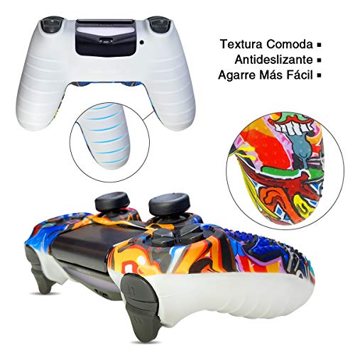 6amLifestyle Funda Protectora Antideslizante de Silicona para Mando PS4, Carcasa para Sony PS4 / PS4 Pro / PS4 Slim Controller (1 Pintada Funda de Mando PS4 + 10 Thumb Grips PS4)