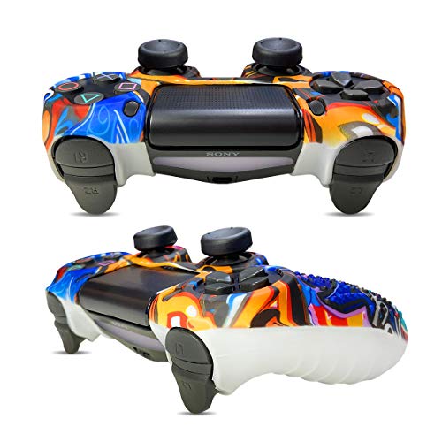 6amLifestyle Funda Protectora Antideslizante de Silicona para Mando PS4, Carcasa para Sony PS4 / PS4 Pro / PS4 Slim Controller (1 Pintada Funda de Mando PS4 + 10 Thumb Grips PS4)