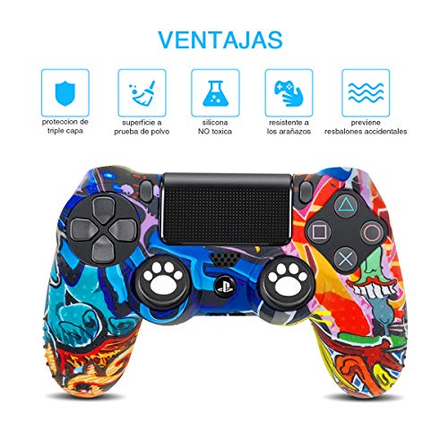 6amLifestyle Funda Protectora Antideslizante de Silicona para Mando PS4, Carcasa para Sony PS4 / PS4 Pro / PS4 Slim Controller (1 Pintada Funda de Mando PS4 + 10 Thumb Grips PS4)