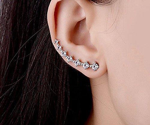 7 Cristales Ear Cuffs Hoop Climber S925 Sterling Pendientes de plata Pendiente hipoalergénico (White)