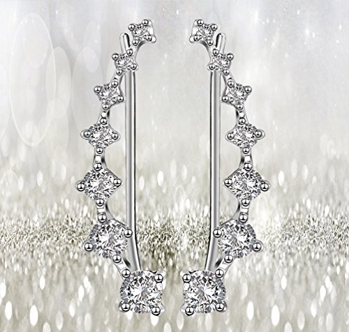 7 Cristales Ear Cuffs Hoop Climber S925 Sterling Pendientes de plata Pendiente hipoalergénico (White)
