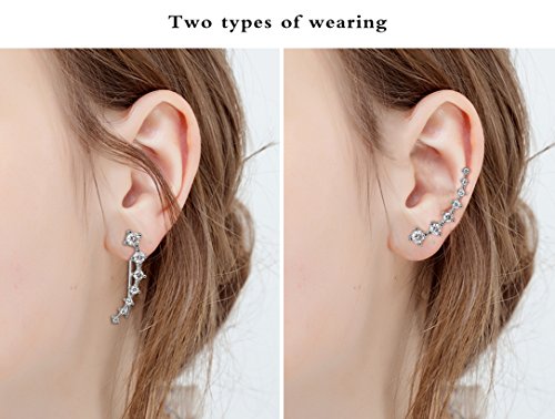 7 Cristales Ear Cuffs Hoop Climber S925 Sterling Pendientes de plata Pendiente hipoalergénico (White)