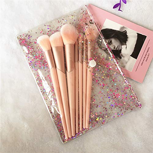 7pcs Rose Gold Handle Set de pinceles de maquillaje Powder Foundation Blush Eye Shadow Pinceles de labios Maquillaje de belleza facial Kit con estuche, oro rosa