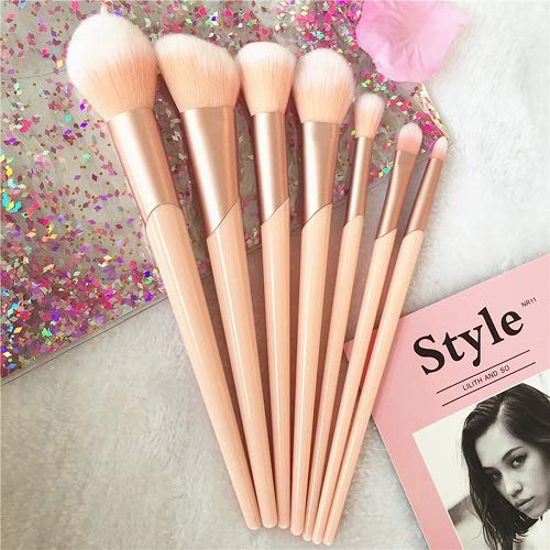 7pcs Rose Gold Handle Set de pinceles de maquillaje Powder Foundation Blush Eye Shadow Pinceles de labios Maquillaje de belleza facial Kit con estuche, oro rosa