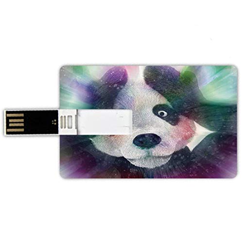 8GB Forma de tarjeta de crédito de unidades flash USB Decoración psicodélica Estilo de tarjeta de banco de Memory Stick Personaje Panda en Dream World of Magic Hallucination Junkie Animal Art,gris bla