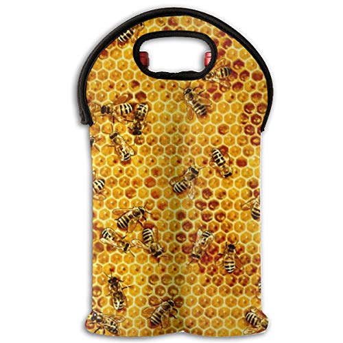 90ioup Honey Bees On A Honey Peines 2-Bottle Wine Travel Bag Bolsa de viaje para vino