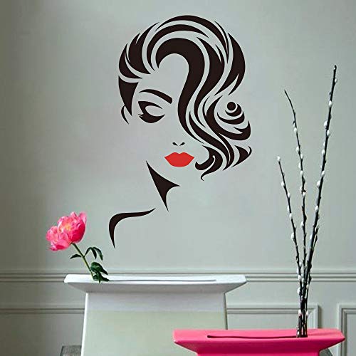 92x56cm Pegatinas de pared para baños, peluquería grande Labios Peinado Cabello Peinado Barberos Señora Ventana Tienda Obra de arte Dormitorio para calcomanía Decoración de póster Oficina