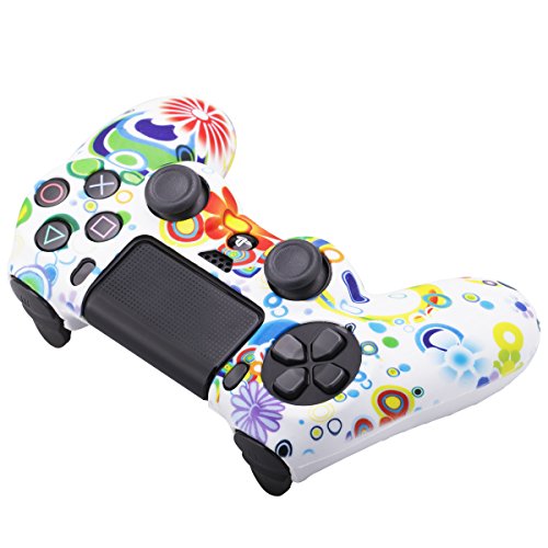 9CDeer 3 Piezas de Silicona Transferencia de Agua Protector Manga Caso Cubrir Piel Cover Skin 8 Thumb Grip 3 Conjuntos de a Prueba de Polvo Enchufe para Mando PS4/Slim/Pro Paquete de Graffiti 3