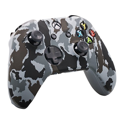 9CDeer 3 Piezas de Silicona Transferencia de Agua Protector Manga Caso Cubrir Piel Cover Skin + 8 Thumb Grip Puños de Pulgar Gorras Analógicas para Mando Xbox One/S/X, Camuflaje Marrón Gris Verde