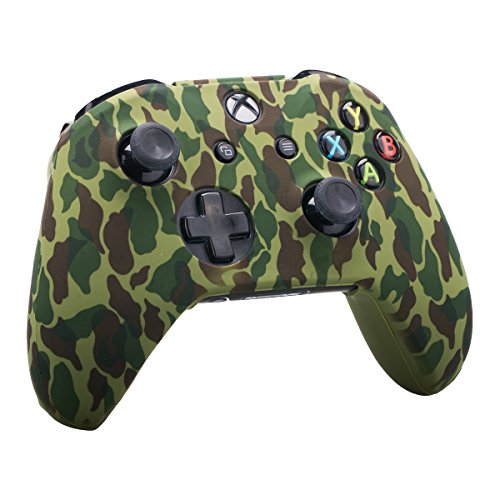 9CDeer 3 Piezas de Silicona Transferencia de Agua Protector Manga Caso Cubrir Piel Cover Skin + 8 Thumb Grip Puños de Pulgar Gorras Analógicas para Mando Xbox One/S/X, Camuflaje Marrón Gris Verde