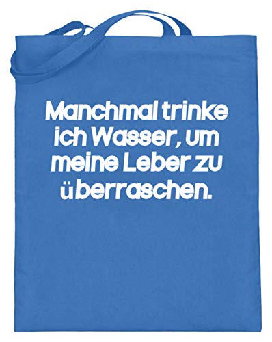 A veces beber agua para sorprender a mi hígado – Diseño sencillo y divertido – Bolsa de yute (con asas largas), color Azul, talla 38cm-42cm