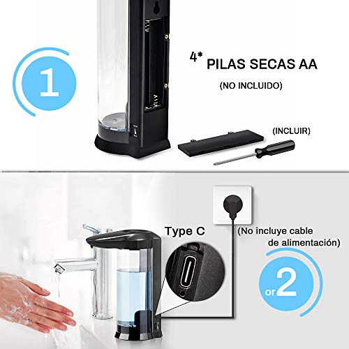 A5X Dispensador de jabón automático 650ml Dispensador de jabón líquido eléctrico sin Contacto para Cocina Baño Gel Desinfectante de Manos