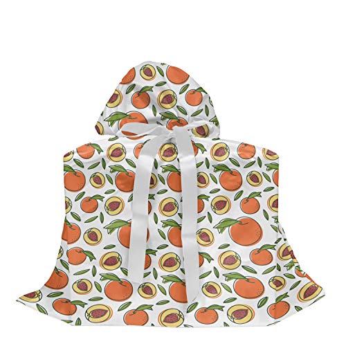 ABAKUHAUS Colores melocotón Bolsa de Regalo para Baby Shower, Arte de la fruta con la semilla, Tela Estampada con 3 Moños Reutilizable, 70 cm x 80 cm, Blanco Siena quemada
