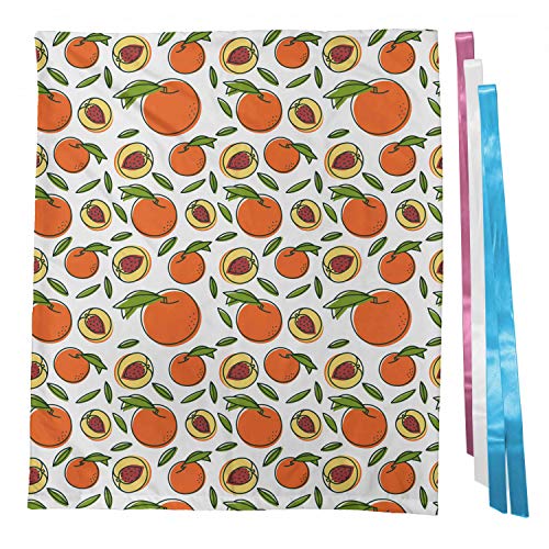 ABAKUHAUS Colores melocotón Bolsa de Regalo para Baby Shower, Arte de la fruta con la semilla, Tela Estampada con 3 Moños Reutilizable, 70 cm x 80 cm, Blanco Siena quemada