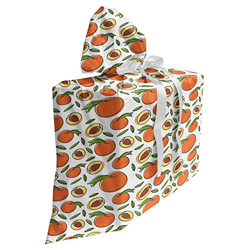 ABAKUHAUS Colores melocotón Bolsa de Regalo para Baby Shower, Arte de la fruta con la semilla, Tela Estampada con 3 Moños Reutilizable, 70 cm x 80 cm, Blanco Siena quemada