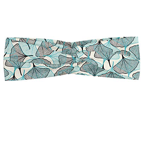 ABAKUHAUS Diadame Botánica, Banda Elástica y Suave para Mujer para Deportes y Uso Diario Ginkgo Biloba hojas Bosque Hierbas Naturaleza Crecimiento Eco Woodland temático, turquesa cáscara de huevo