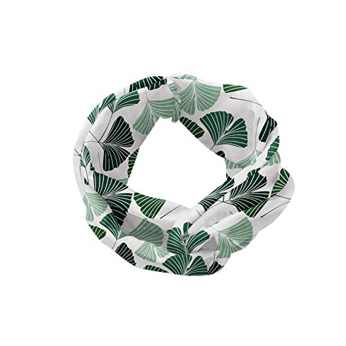 ABAKUHAUS Diadame Gingko, Banda Elástica y Suave para Mujer para Deportes y Uso Diario Patrón de la madre naturaleza hojas de Ginkgo biloba árbol homeopática Terapia follaje, Verde y blanco