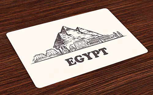 ABAKUHAUS egipcia de la Vendimia Salvamantel Set de 4 Unidades, pirámides de Keops, Material Lavable Estampado Decoración de Mesa Cocina, Oscuro Gris Topo cáscara de Huevo