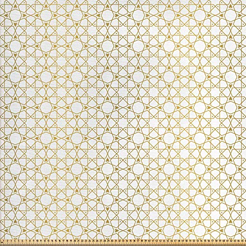 ABAKUHAUS Marroquí Tela por Metro, Tradicional Girih Estrella, Decorativa para Tapicería y Textiles del Hogar, 1M (148x100cm), Ámbar Y Negro