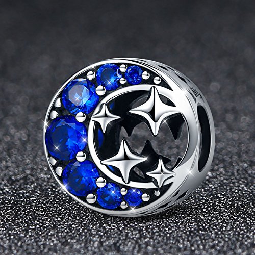 Abalorio De Mujer De Plata De Ley De 925 Estrella Lunar Charm Con Azul Zirconia Compatible Con Pulseras