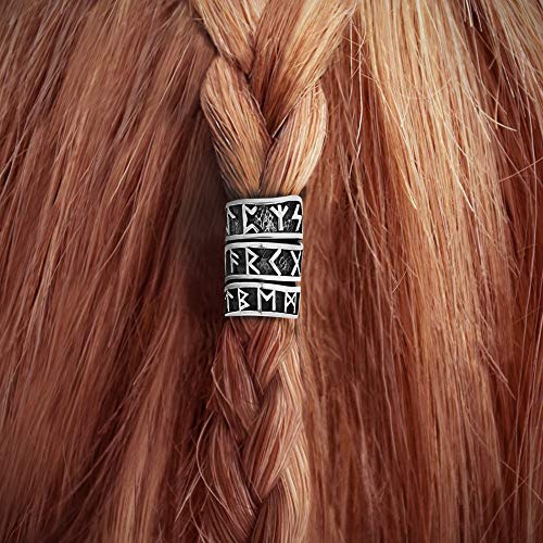 Abalorio de plata de ley 925 con diseño de runa vikinga para barba, para cabello, rastas y barba, compatible con pulseras de la marca principal