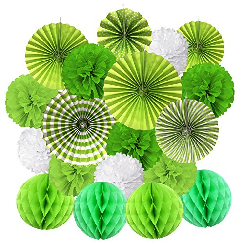 Abanicos de Papel Bola de Nido Pom Poms Ventilador de Papel para Colgar Decoración para Cumpleaños Boda Carnaval Bebé Ducha Home Party Supplies Decoración - Verde