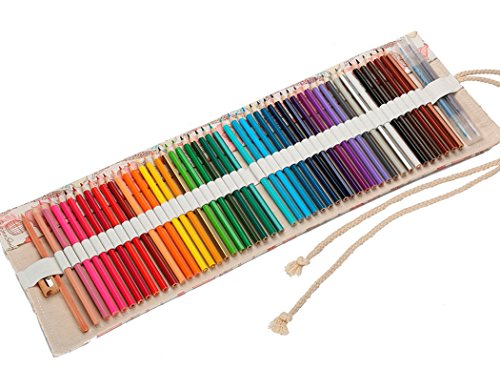 Abaría - Bolsa de lápiz de colores, mediana estuche enrollable 48 lápices, portalápices de lona, organizador para arte, parís 48 agujeros