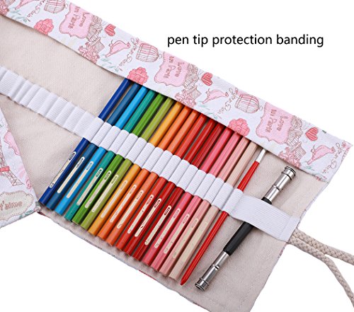 Abaría - Bolsa de lápiz de colores, mediana estuche enrollable 48 lápices, portalápices de lona, organizador para arte, parís 48 agujeros