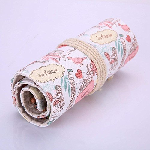 Abaría - Bolsa de lápiz de colores, mediana estuche enrollable 48 lápices, portalápices de lona, organizador para arte, parís 48 agujeros