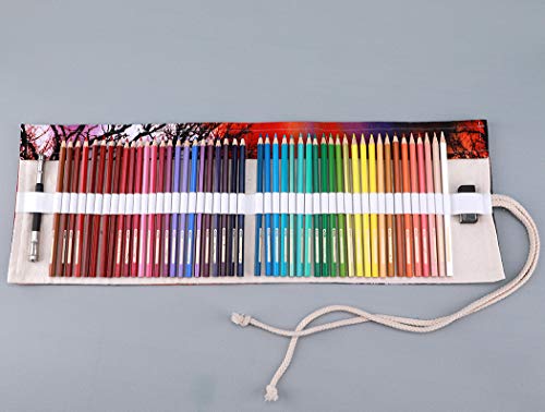 abaría - Estuche Enrollable para 72 lápices Colores, portalápices de Lona - Puesta de Sol (no Tiene lápices)
