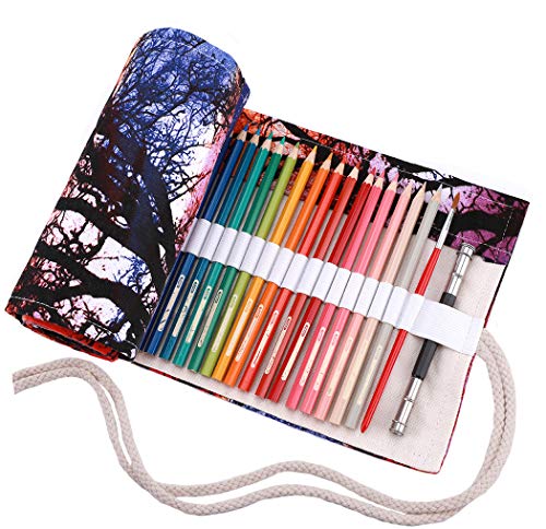 abaría - Estuche Enrollable para 72 lápices Colores, portalápices de Lona - Puesta de Sol (no Tiene lápices)