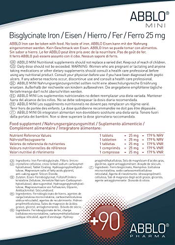 ABBLO Hierro Bisglycinato 25mg. / HIERRO Amino Acids 25mg. 1 tableta al día es suficiente (90 tabletas)