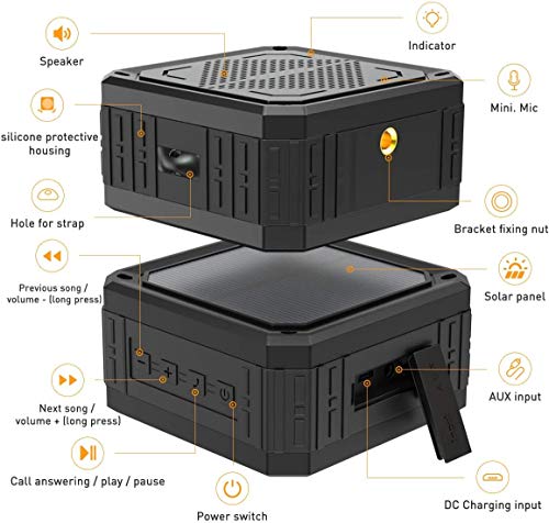 ABFOCE Altavoz Bluetooth Solar 15 Horas Mini Altavoz portátil Resistente al Agua IPX6 al Aire Libre para Acampar Senderismo Taveling Pool Party Ducha