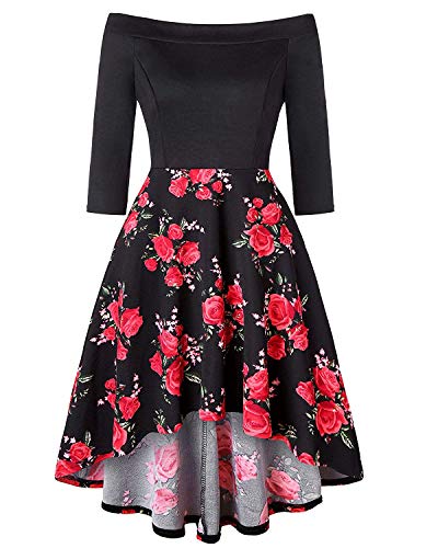 ABINGOO Vestido Mujeres de Noche Fiesta Cóctel Rockabilly Asimétrico 3/4 Mangas Casual Vestido,color3,L