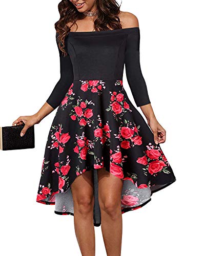 ABINGOO Vestido Mujeres de Noche Fiesta Cóctel Rockabilly Asimétrico 3/4 Mangas Casual Vestido,color3,L