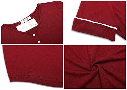 ABirdon Camisón Mujer de Algodón para Mujer V Manga Corta Camisón Loungewear S-XXL