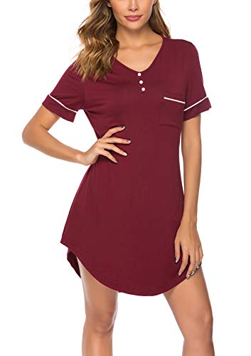 ABirdon Camisón Mujer de Algodón para Mujer V Manga Corta Camisón Loungewear S-XXL