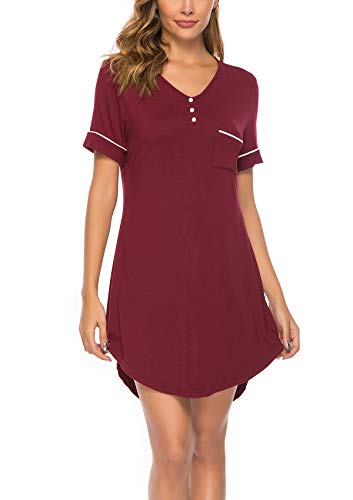 ABirdon Camisón Mujer de Algodón para Mujer V Manga Corta Camisón Loungewear S-XXL