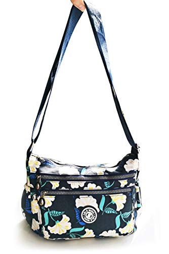 ABLE - Bolso cruzados para mujer Azul 2 hermosas hojas de Ginkgo. L