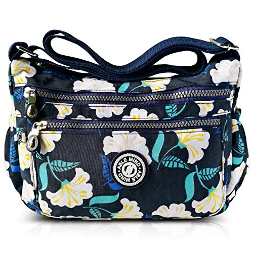 ABLE - Bolso cruzados para mujer Azul 2 hermosas hojas de Ginkgo. L