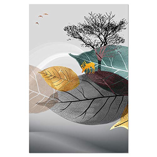 Abstracto blanco y negro planta cartel lienzo impresión hoja pared salón decoración pintura 40x50 cm