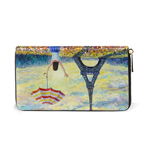 Abstracto París Ciudad Europea Billetera Mujer Cremallera Billetera de Cuero Cartera Teléfono Tarjeta de Credito Delgada Tarjetero para Chica Hombre