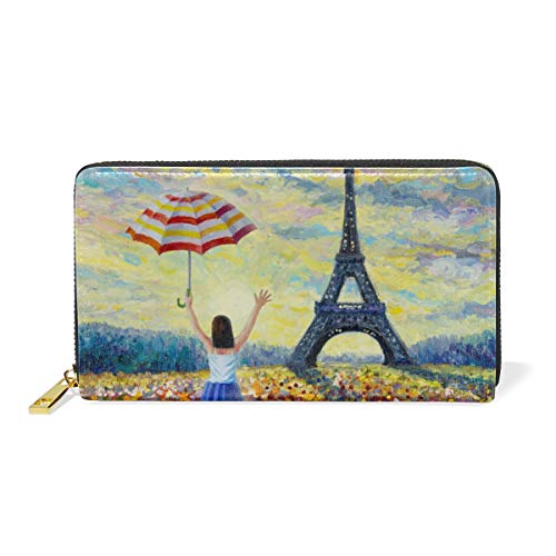 Abstracto París Ciudad Europea Billetera Mujer Cremallera Billetera de Cuero Cartera Teléfono Tarjeta de Credito Delgada Tarjetero para Chica Hombre