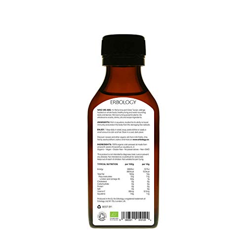 Aceite de Amaranto Bio 100ml - Prensado en Frío - Rico en Escualeno, Vitamina E y Omega 6 - Regeneración Corporal