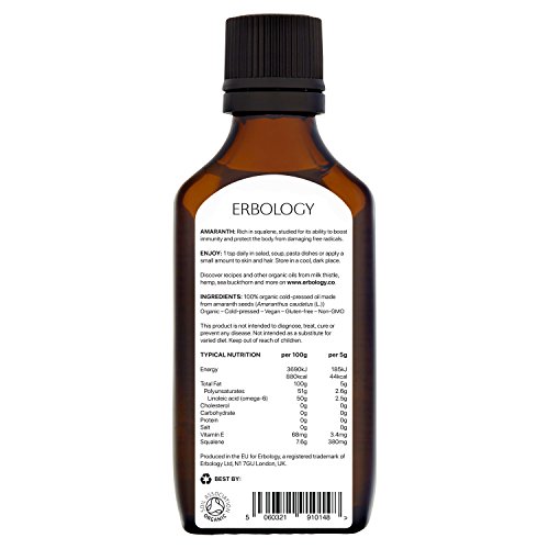 Aceite de Amaranto Bio 50ml - Prensado en Frío - Rico en Escualeno, Vitamina E y Omega 6 - Regeneración Corporal