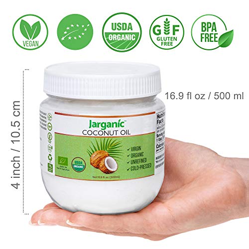 Aceite de Coco Virgen Extra Orgánico Bio 500 ml – Aceite de Coco Prensado en Frío sin Refinar para Piel, Cabello y Cocinar – Jarganic