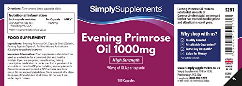 Aceite de onagra 1000 mg - ¡Bote para 6 meses! - 180 Cápsulas - SimplySupplements