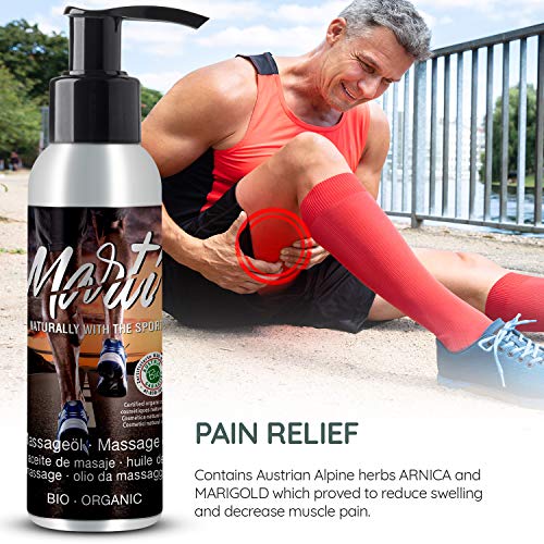 Aceite Masaje con Arnica, Caléndula, Enebro, Lavanda, Tomillo y aceite de Oliva, Almendras, Soja, Girasol 100% Orgánico para después deporte