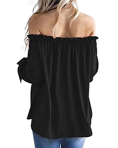 ACHIOOWA Mujer Camiseta Manga Larga Sexy Hombros Descubiertos Otoño Blusa Elegante Casual Top Shirt 814413-Negro XXL